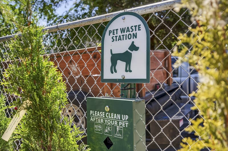 Pet waste station at dog-friendly apartment community in Fairview, Oregon